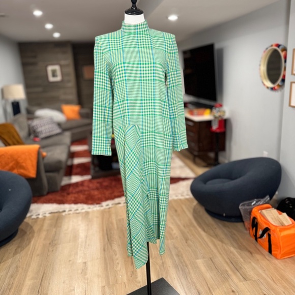 Tibi Sterling green plaid wool dress mock neck size 2 - Picture 2 of 8